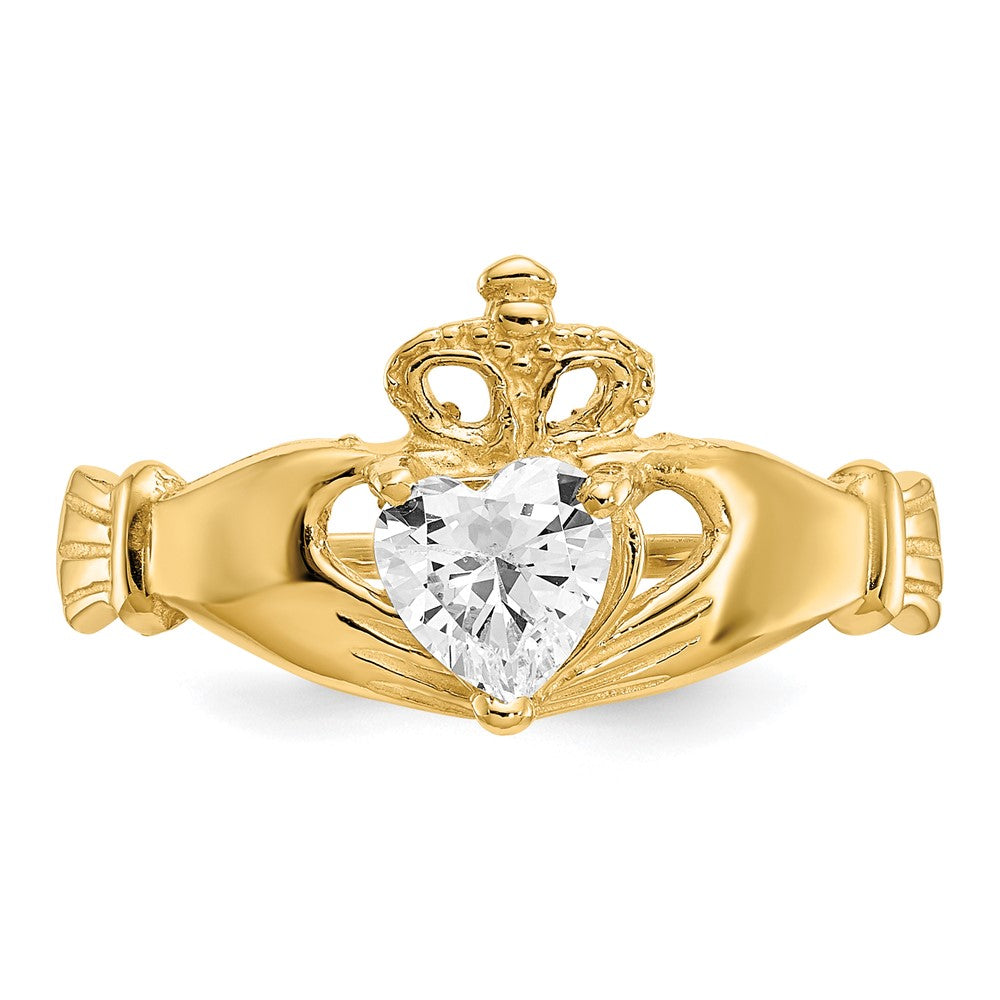 10k CZ April Birthstone Claddagh Heart Ring