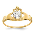 10k CZ April Birthstone Claddagh Heart Ring