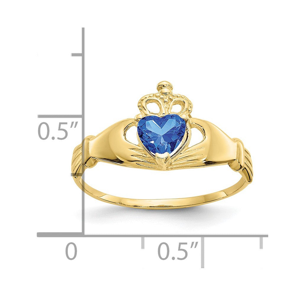 10k CZ September Birthstone Claddagh Heart Ring