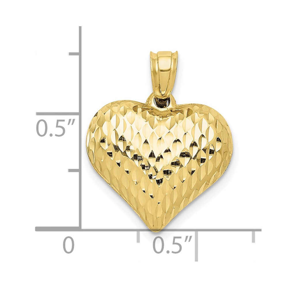 10K Polished & Textured 3-D Heart Pendant