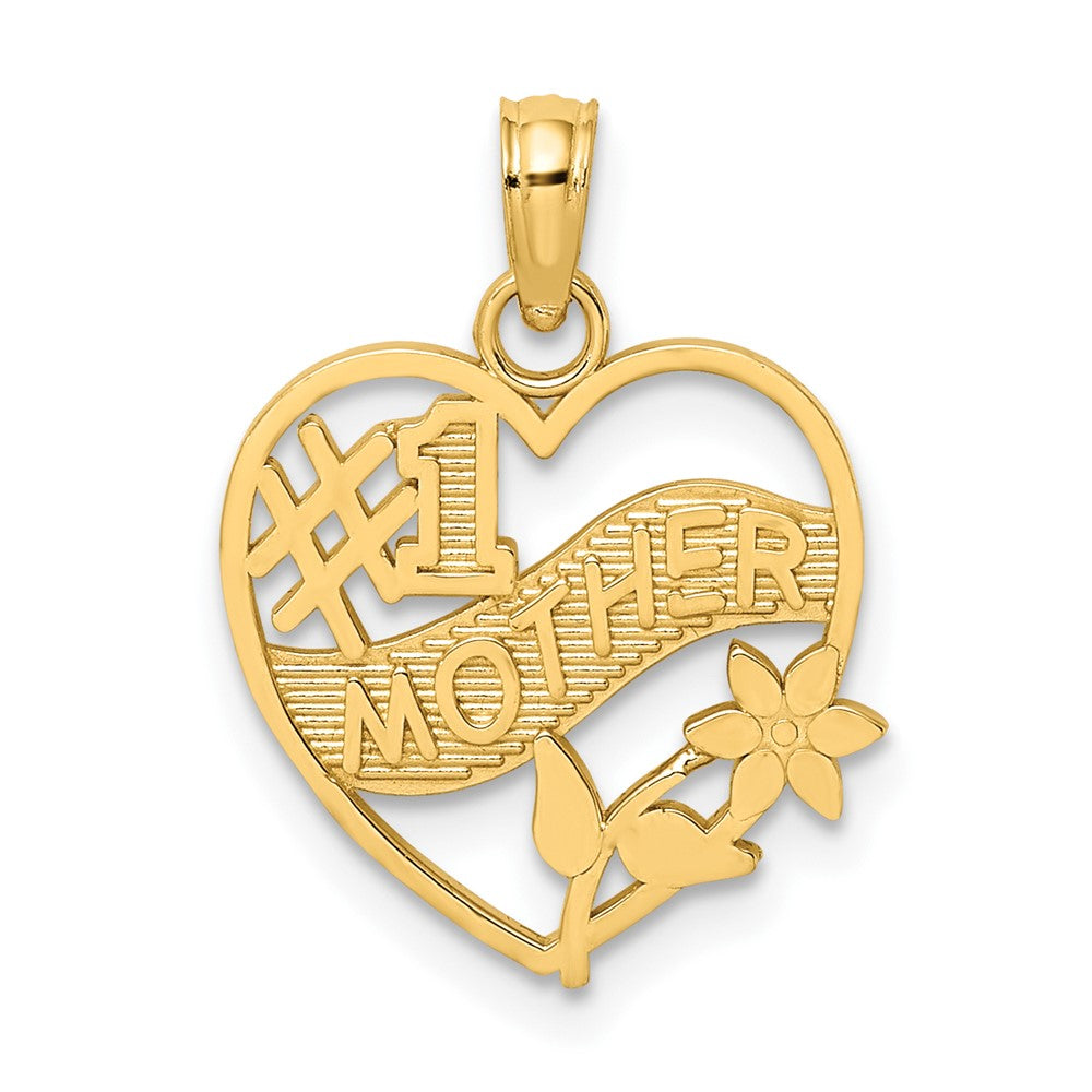 10K #1 MOTHER In Heart Frame Pendant