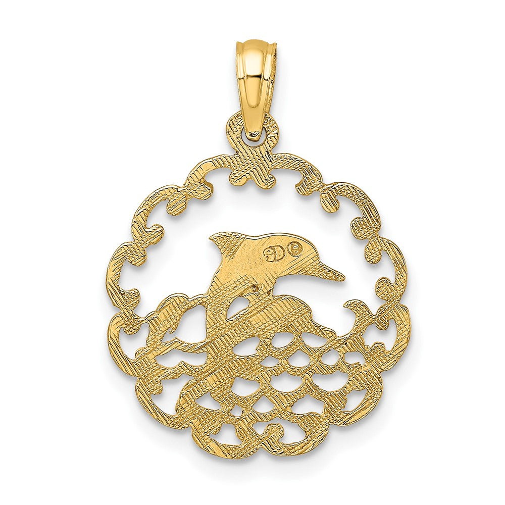 10K Cut-out Jumping Dolphins Pendant