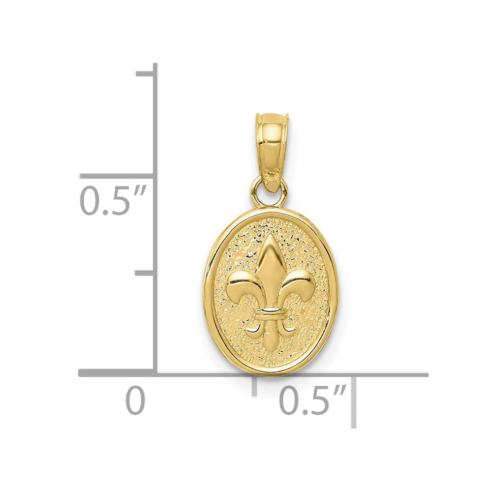 10k Polished Small Fleur De Lis in Oval Pendant