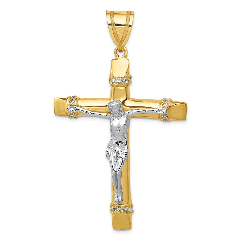 10k Two-tone CZ Crucifix Pendant