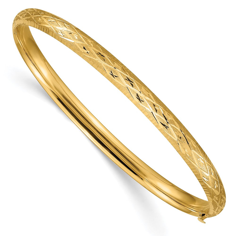10k 3/16 Diamond-cut Fancy Hinged Bangle Bracelet