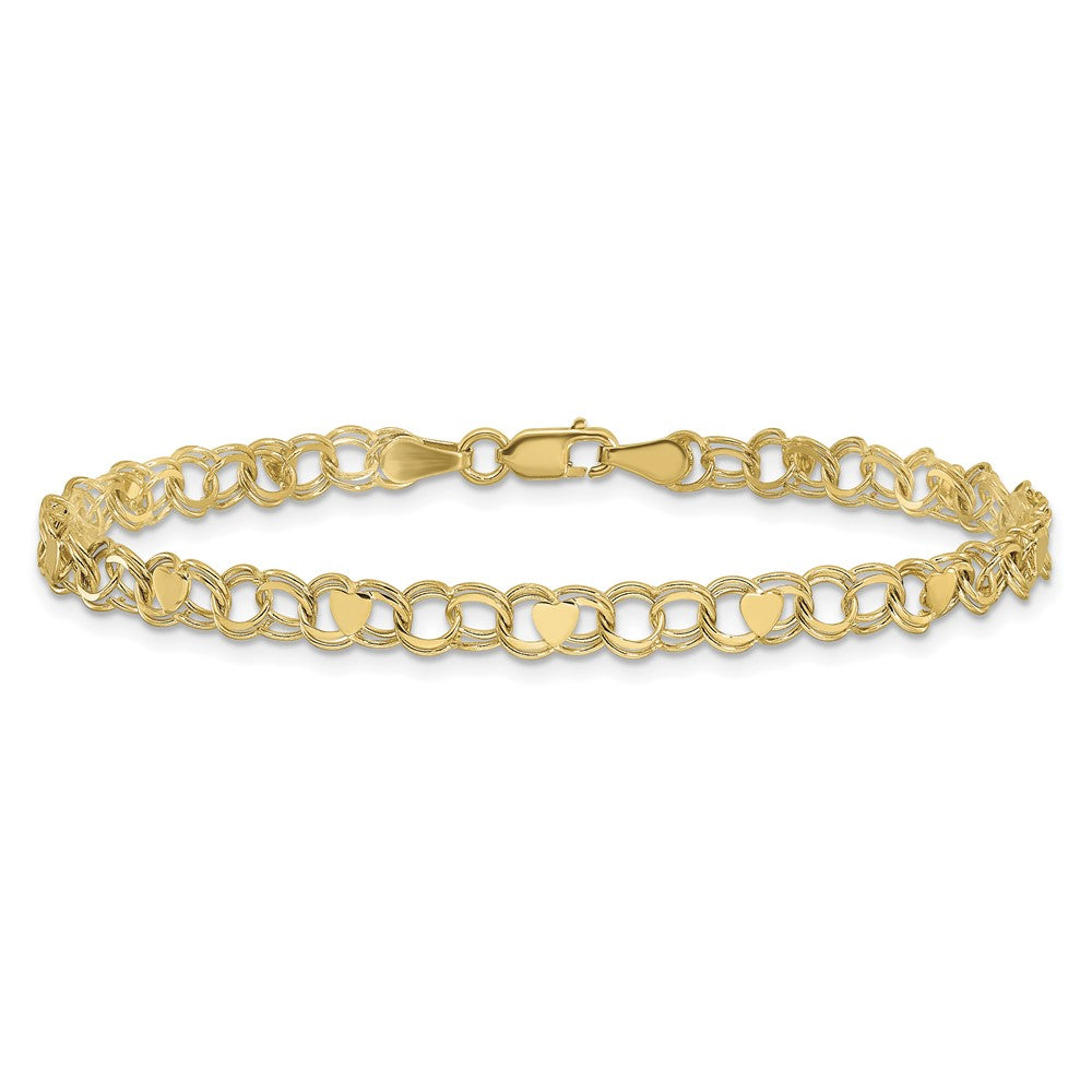 10k Double Link with Hearts Charm Bracelet