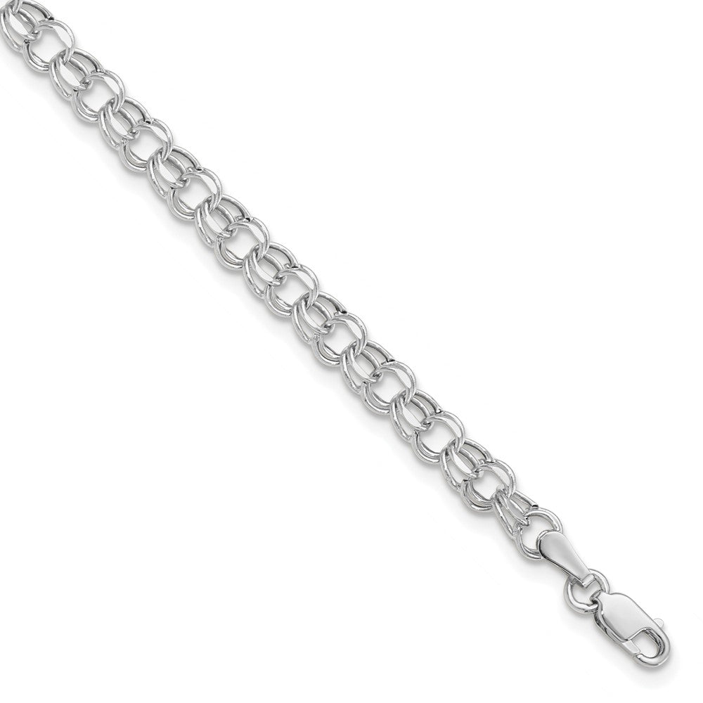 10k White Gold 4.5mm Hollow Dia-cut Dbl Link Charm Bracelet