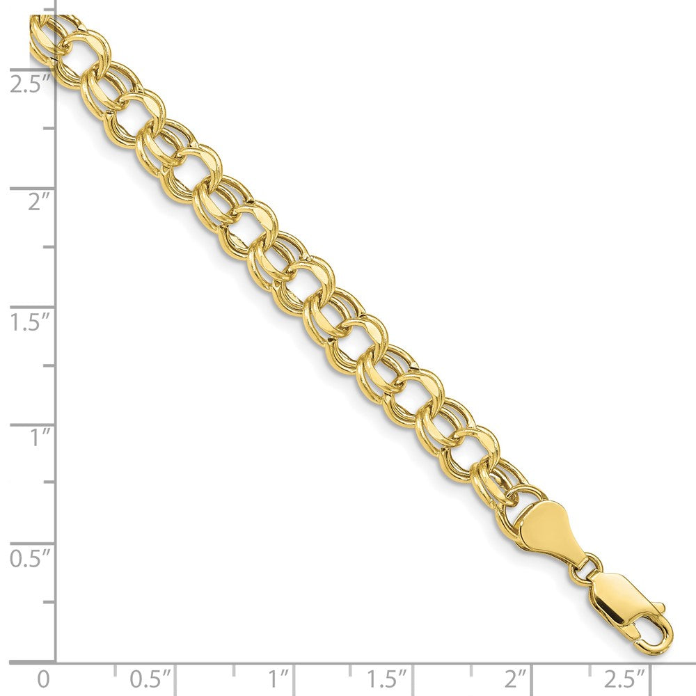 10k 6.5mm Hollow Diamond-cut Double Link Charm Bracelet