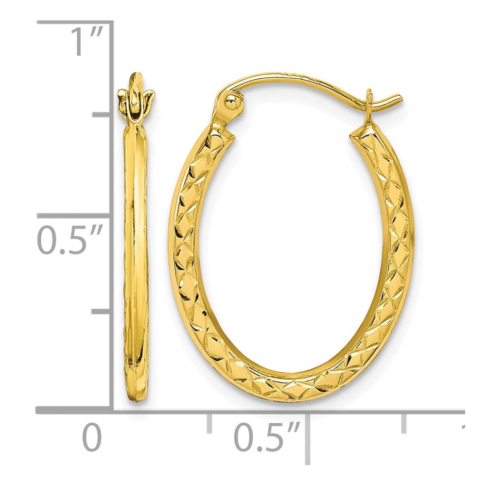 10K Textured Hollow Oval Hoop Earrings