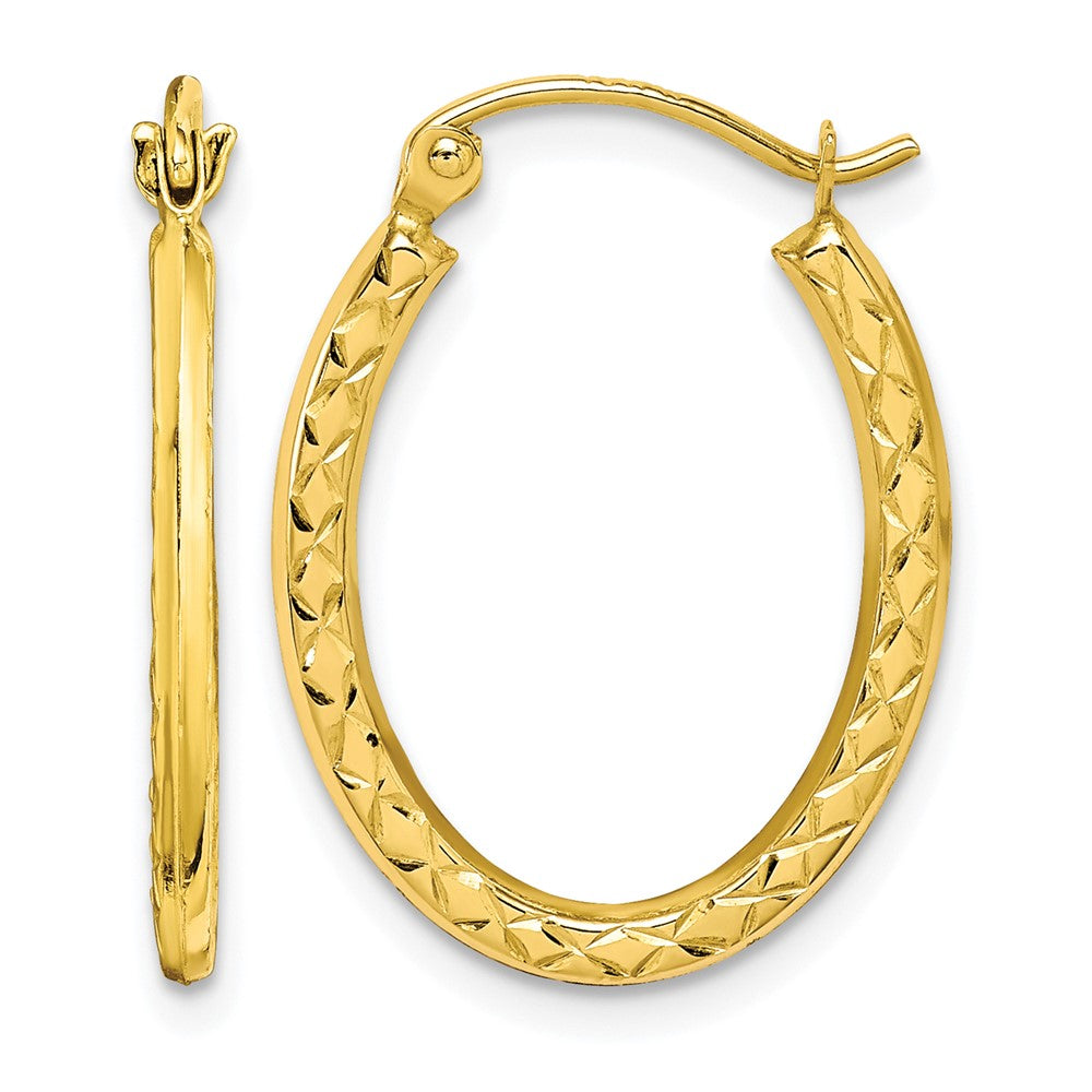 10K Textured Hollow Oval Hoop Earrings