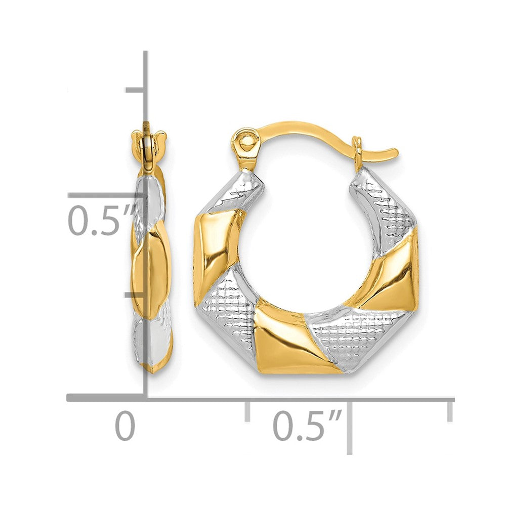 10K and White Rhodium Scalloped Hollow Hoop Earrings