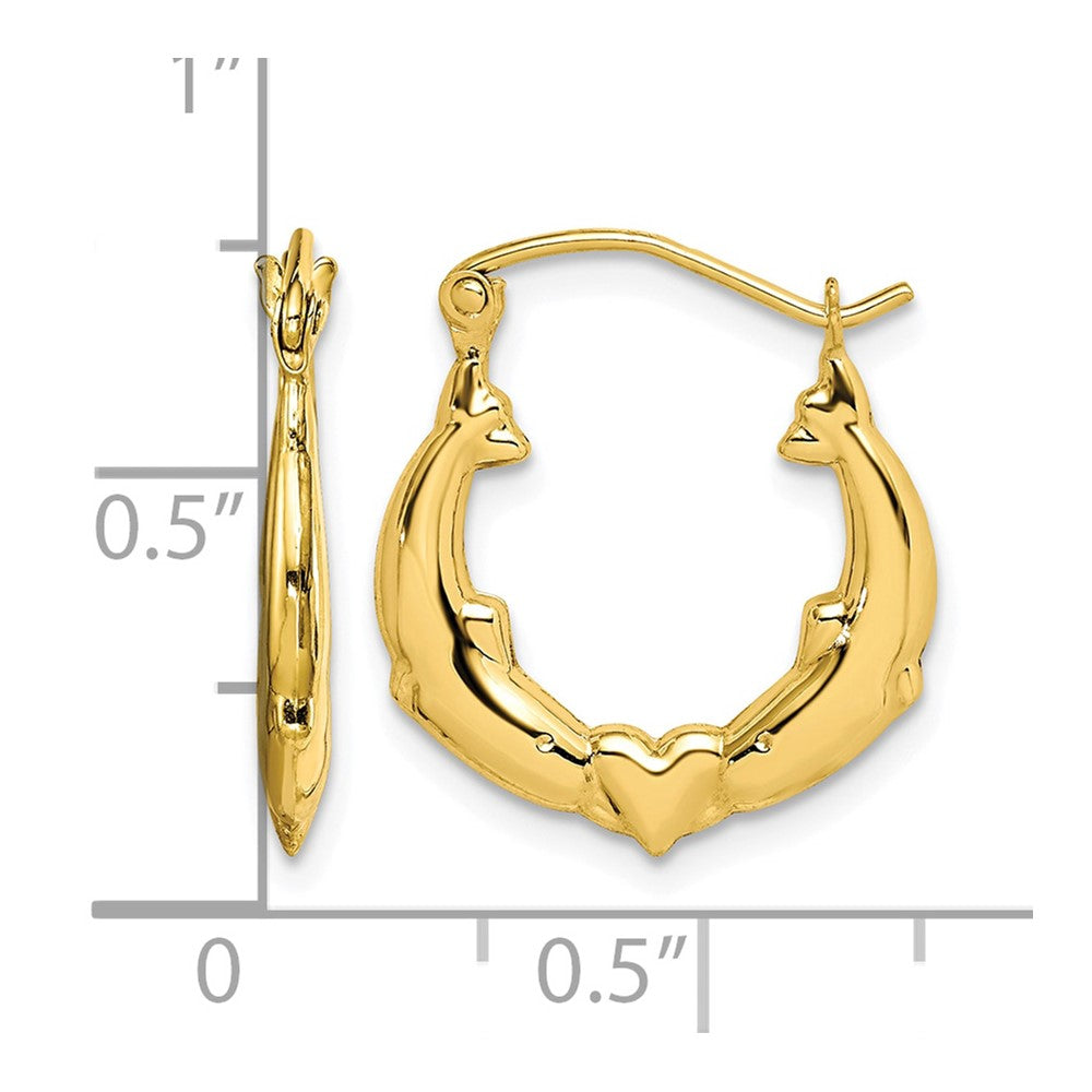 10K Dolphin Heart Hollow Hoop Earrings