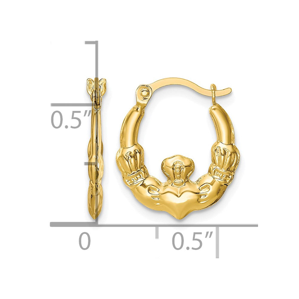 10K Claddagh Hollow Hoop Earrings