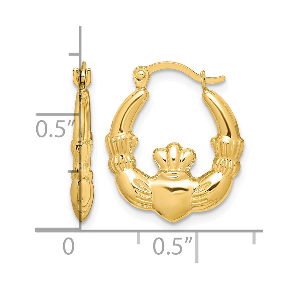 10K Claddagh Hollow Hoop Earrings