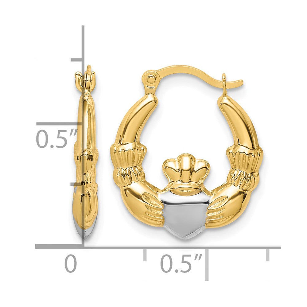 10K & Rhodium Claddagh Hollow Hoop Earrings