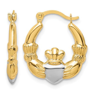 10K & Rhodium Claddagh Hollow Hoop Earrings