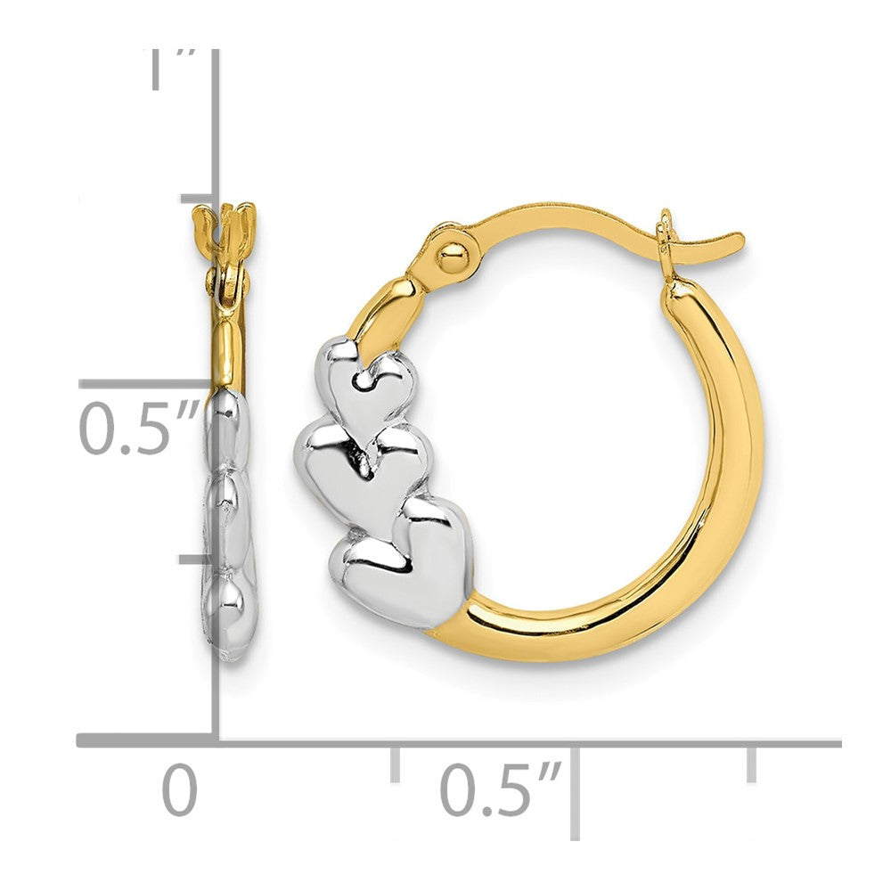10K and Rhodium and Hearts Hollow Hoop Earrings