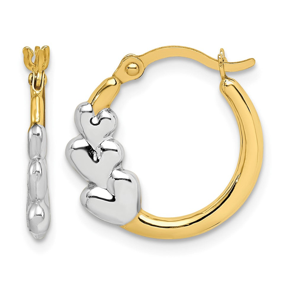 10K and Rhodium and Hearts Hollow Hoop Earrings