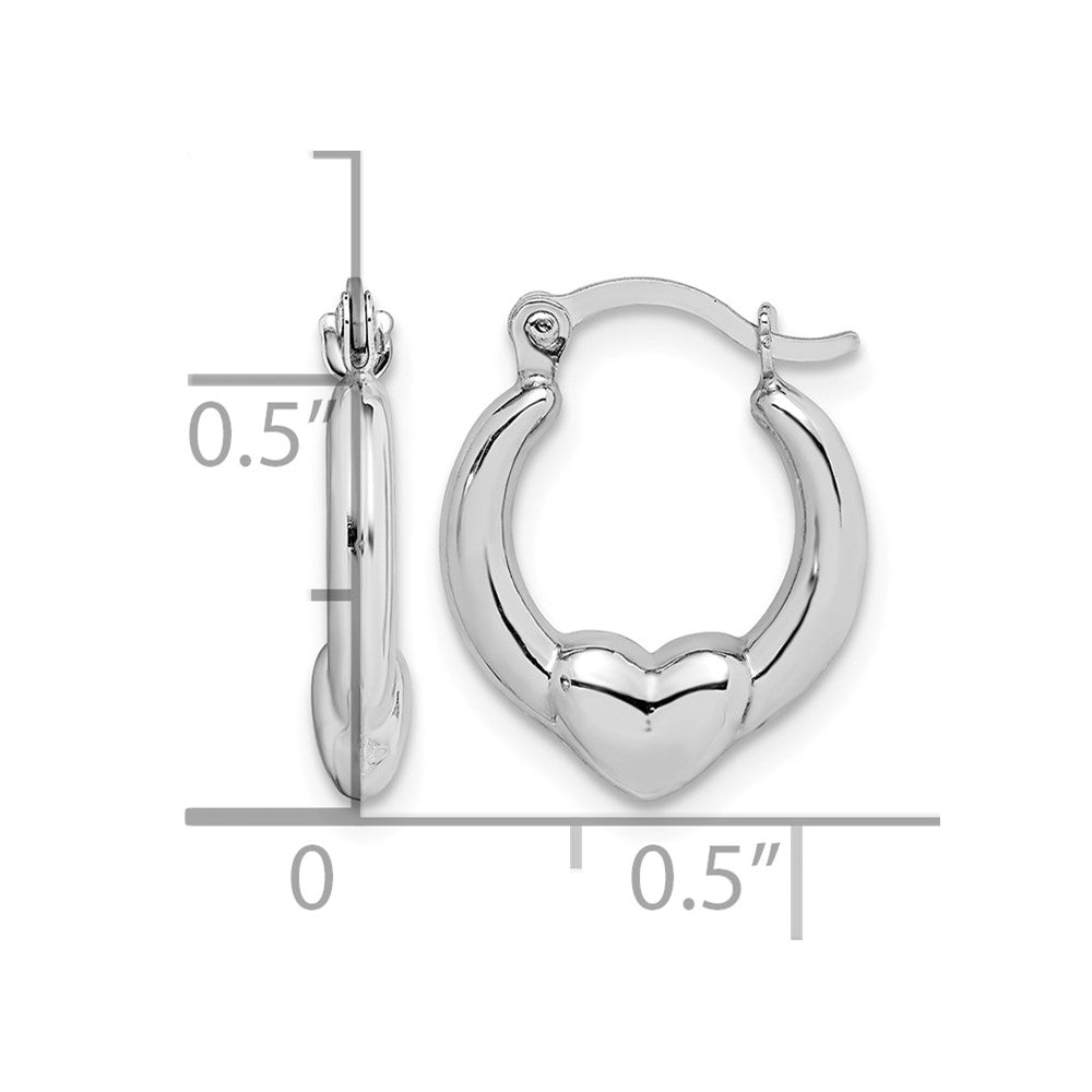 10K White Gold Heart Hollow Hoop Earrings