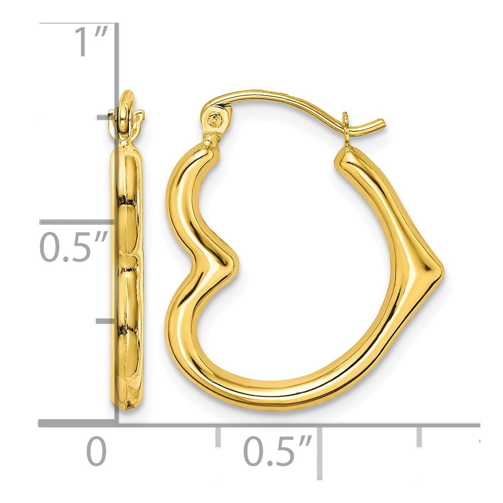 10K Hollow Heart Shape Hollow Hoop Earrings