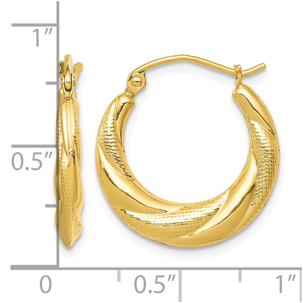 10K Textured Scalloped Hollow Hoop Earrings