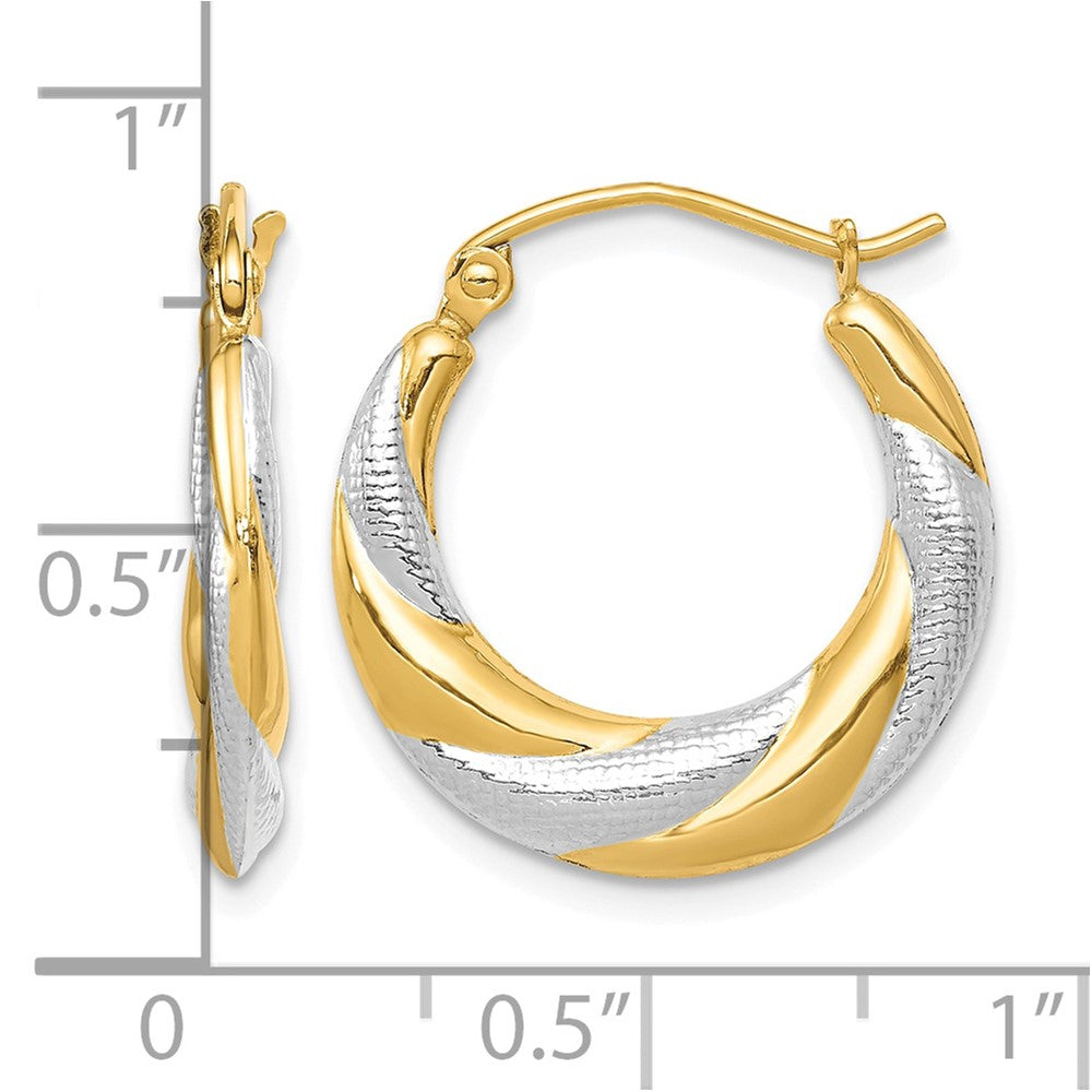 10K & Rhodium Twist Hollow Hoop Earrings