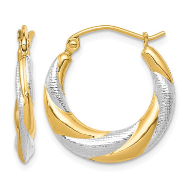 10K & Rhodium Twist Hollow Hoop Earrings