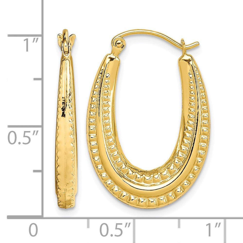 10K Textured Oval Hollow Hoop Earrings