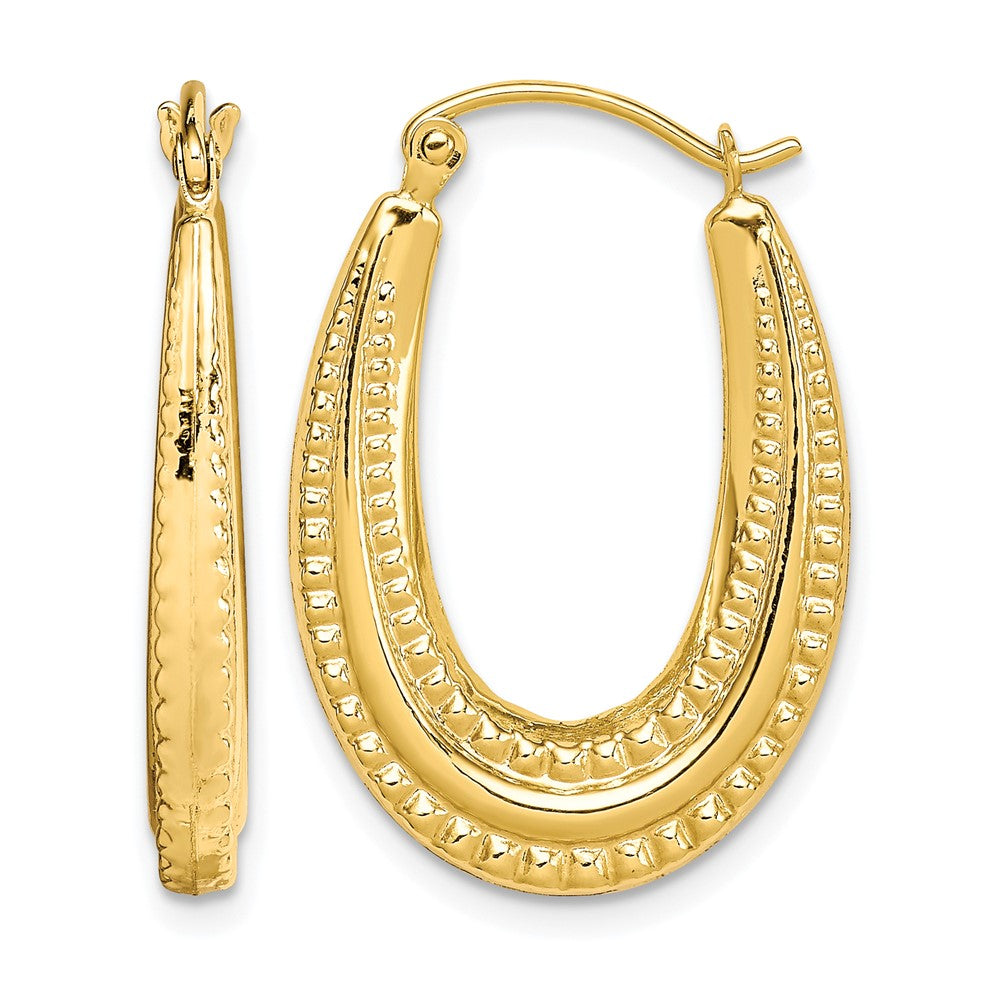 10K Textured Oval Hollow Hoop Earrings