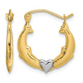 10K and Rhodium Dolphin Heart Hollow Hoop Earrings