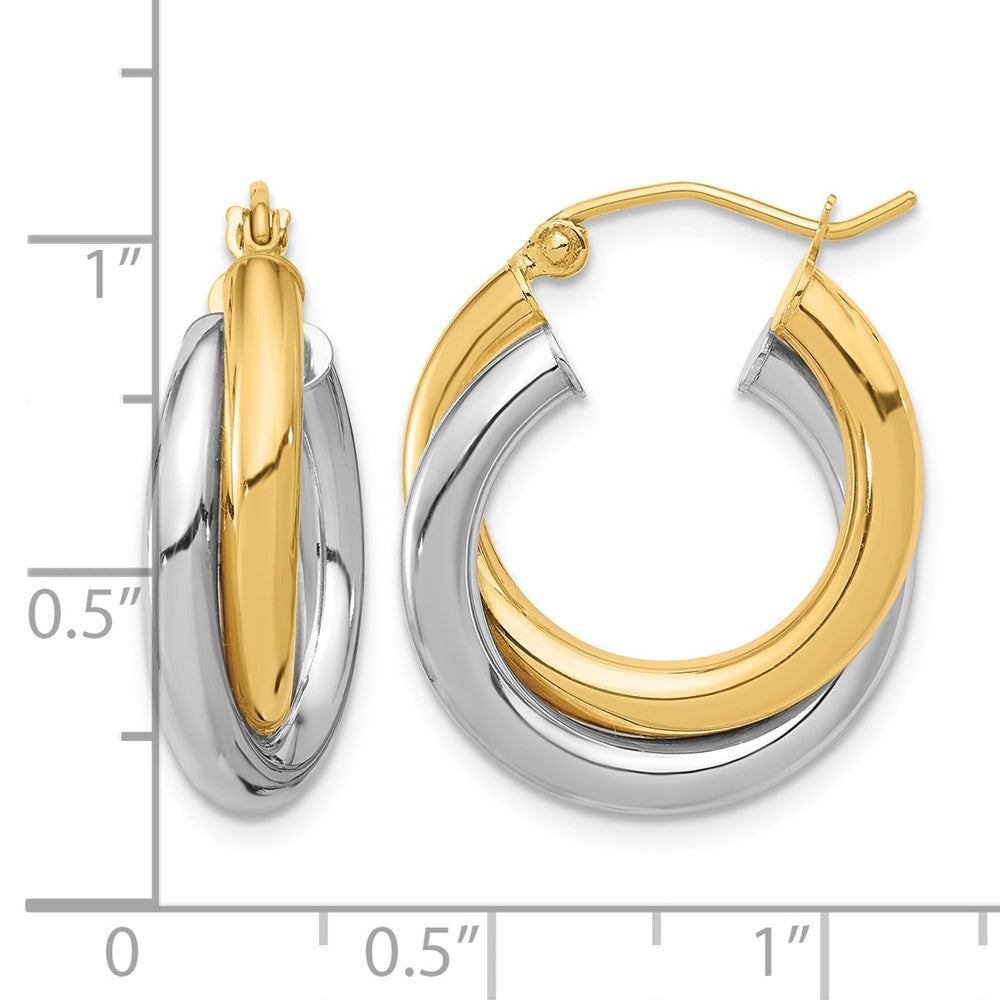 10k Two-tone Polished Double Tube Hoop Earrings