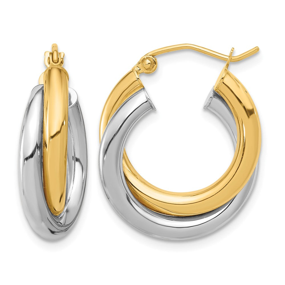 10k Two-tone Polished Double Tube Hoop Earrings