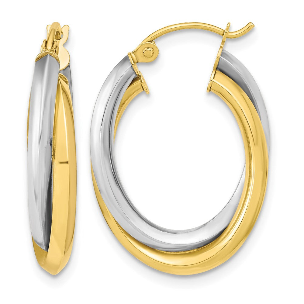 10k Two-tone Polished Double Oval Hoop Earrings