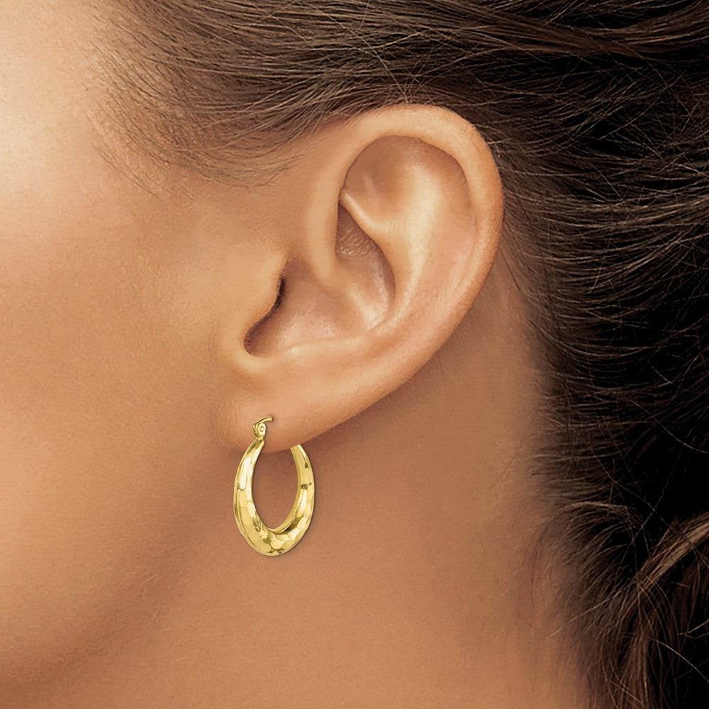 10k Polished & Diamond Cut Hoop Earrings