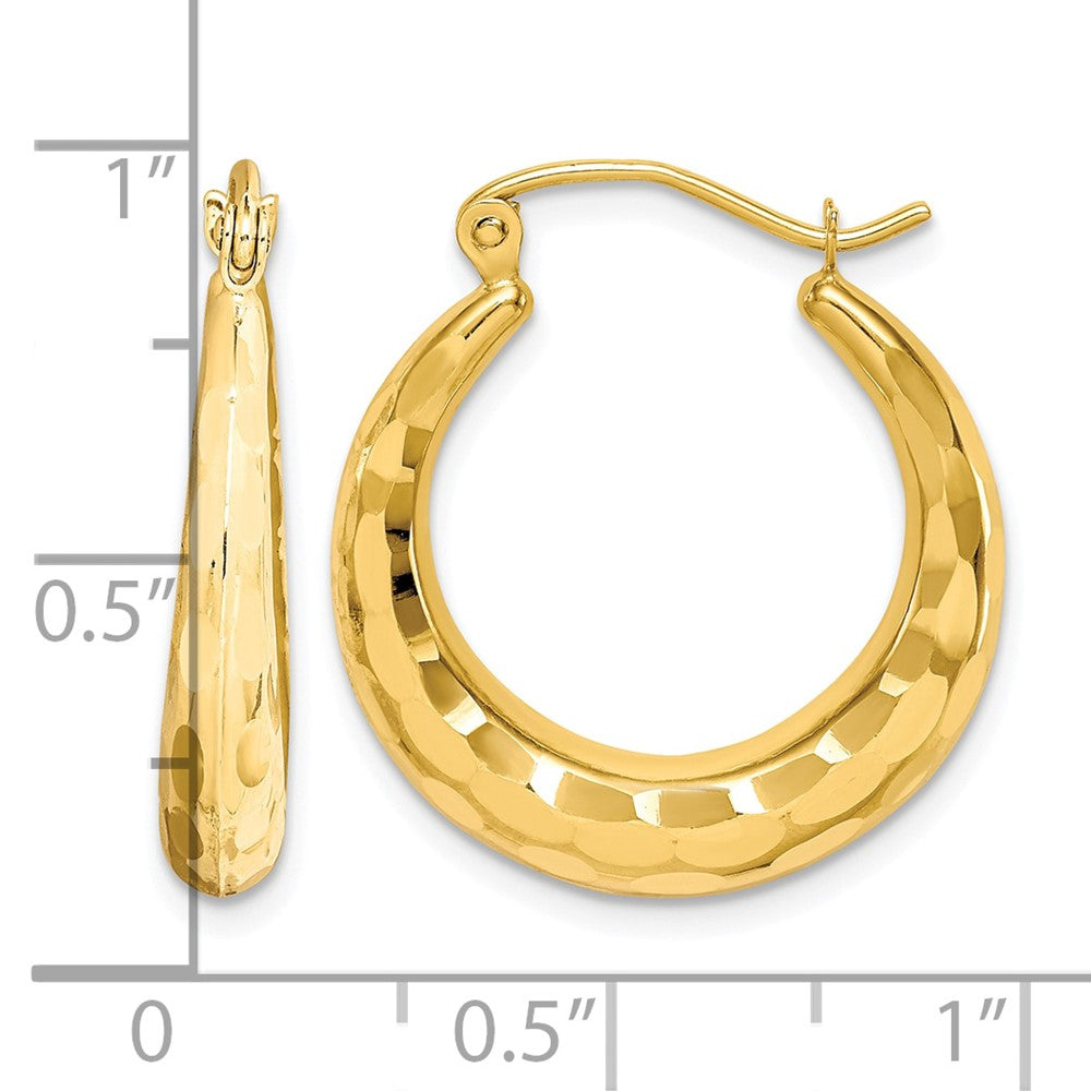 10k Polished & Diamond Cut Hoop Earrings