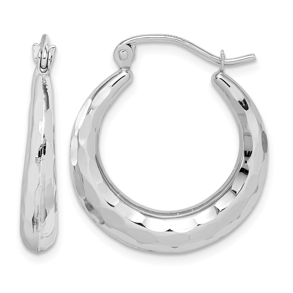 10k White Gold Polished & D/C Hoop Earrings