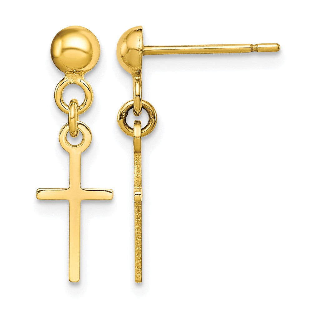 10k YG Polished Cross Dangle Post Earrings
