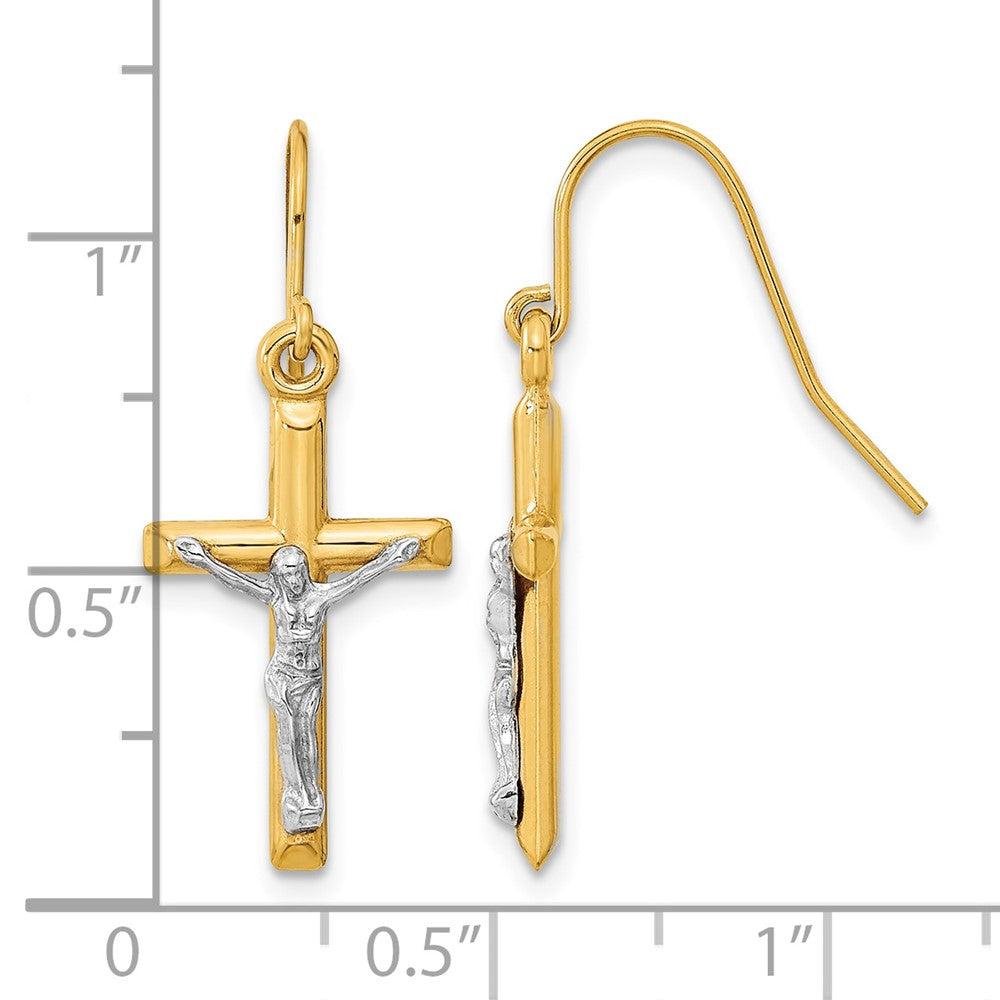 10k Two-tone Polished Crucifix Earrings