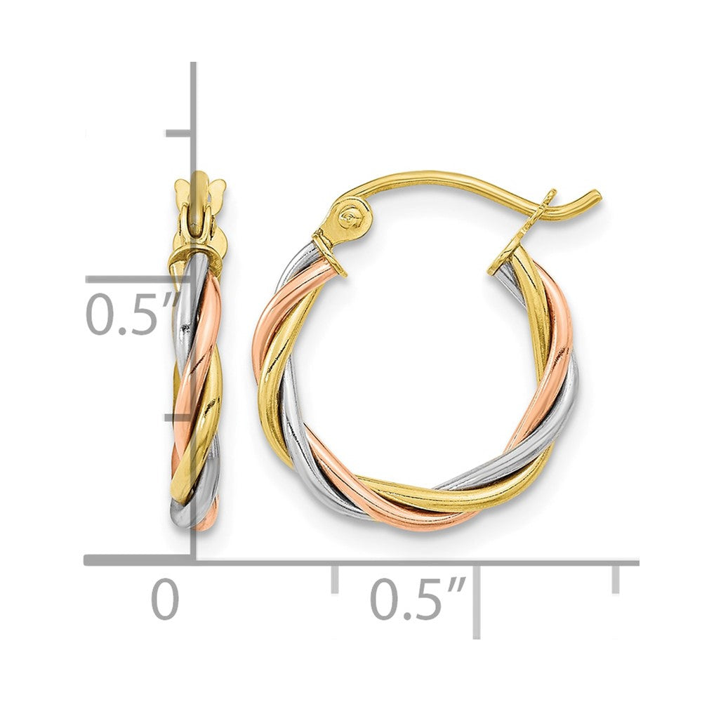 10k Tri-color Polished 2.5mm Twisted Hoop Earrings