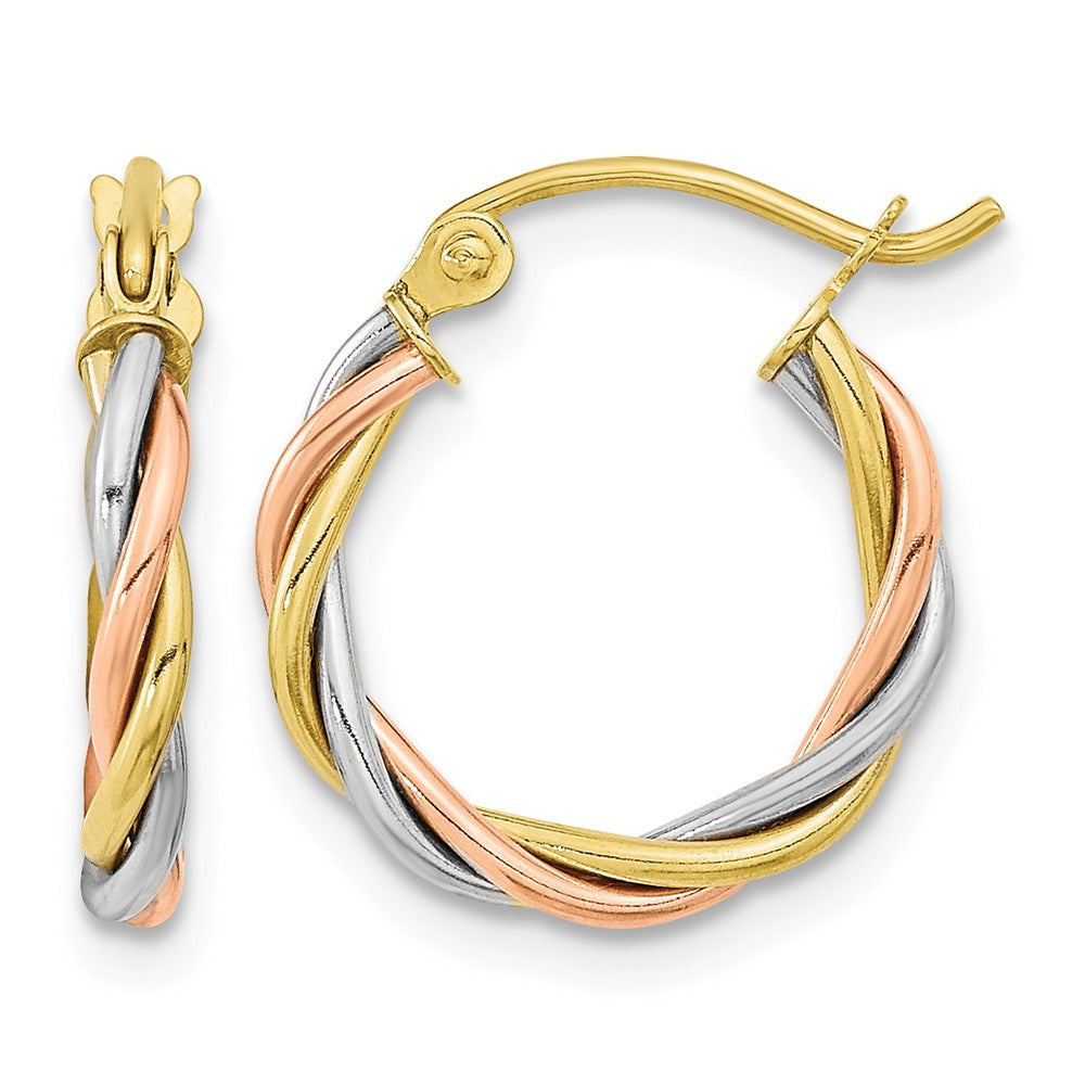 10k Tri-color Polished 2.5mm Twisted Hoop Earrings