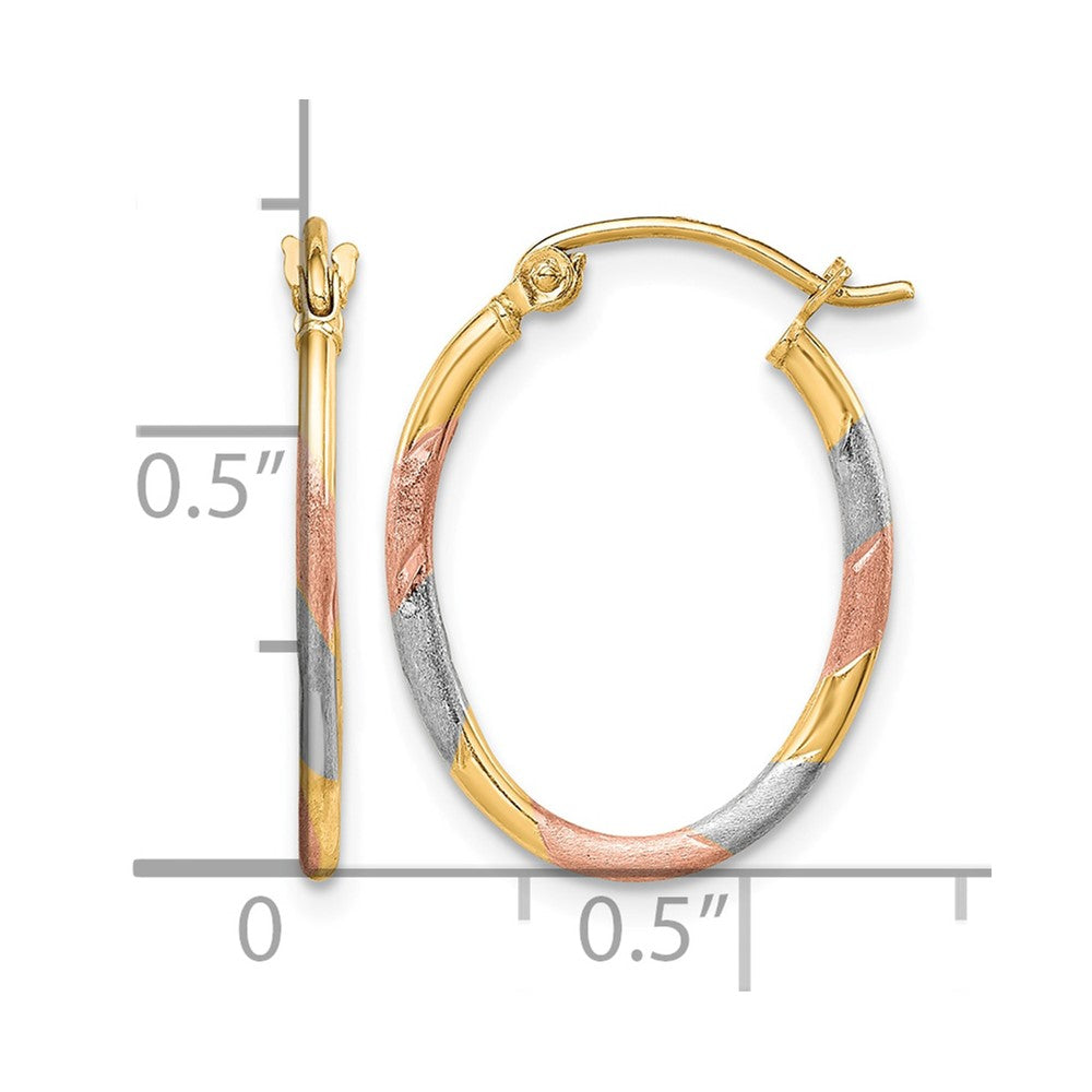 10k & White and Rose Rhodium Diamond Cut Hoop Earrings