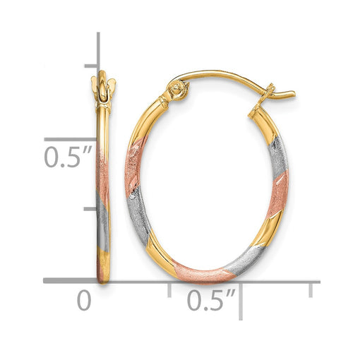 10k & White and Rose Rhodium Diamond Cut Hoop Earrings