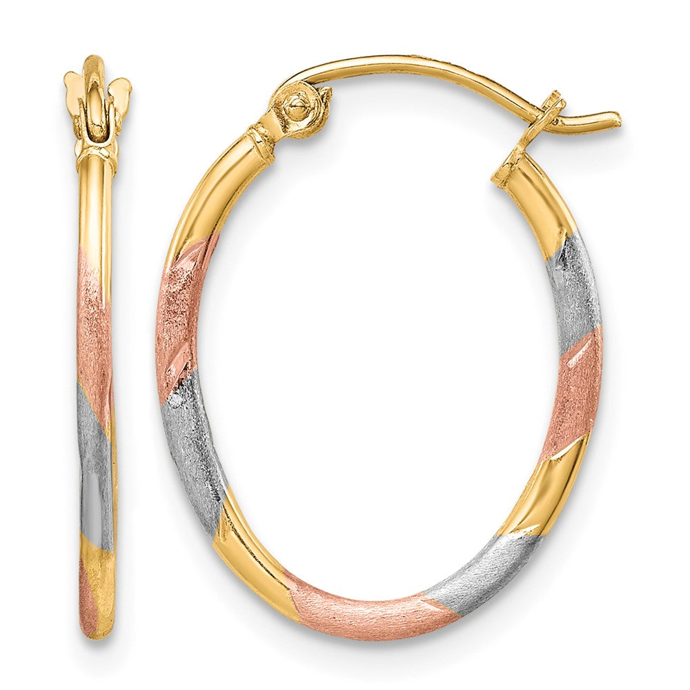 10k & White and Rose Rhodium Diamond Cut Hoop Earrings