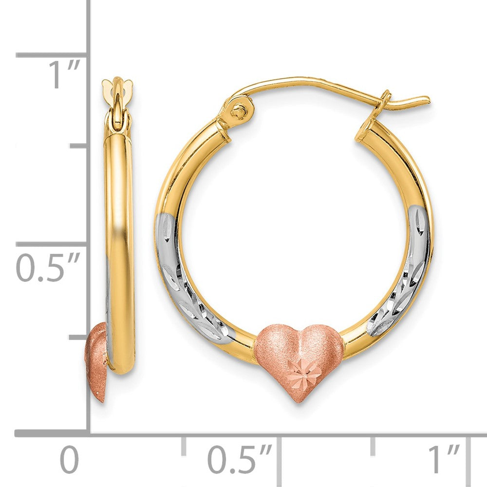 10k Two-tone & White Rhodium D/C Heart Hoop Earrings