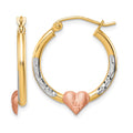 10k Two-tone & White Rhodium D/C Heart Hoop Earrings