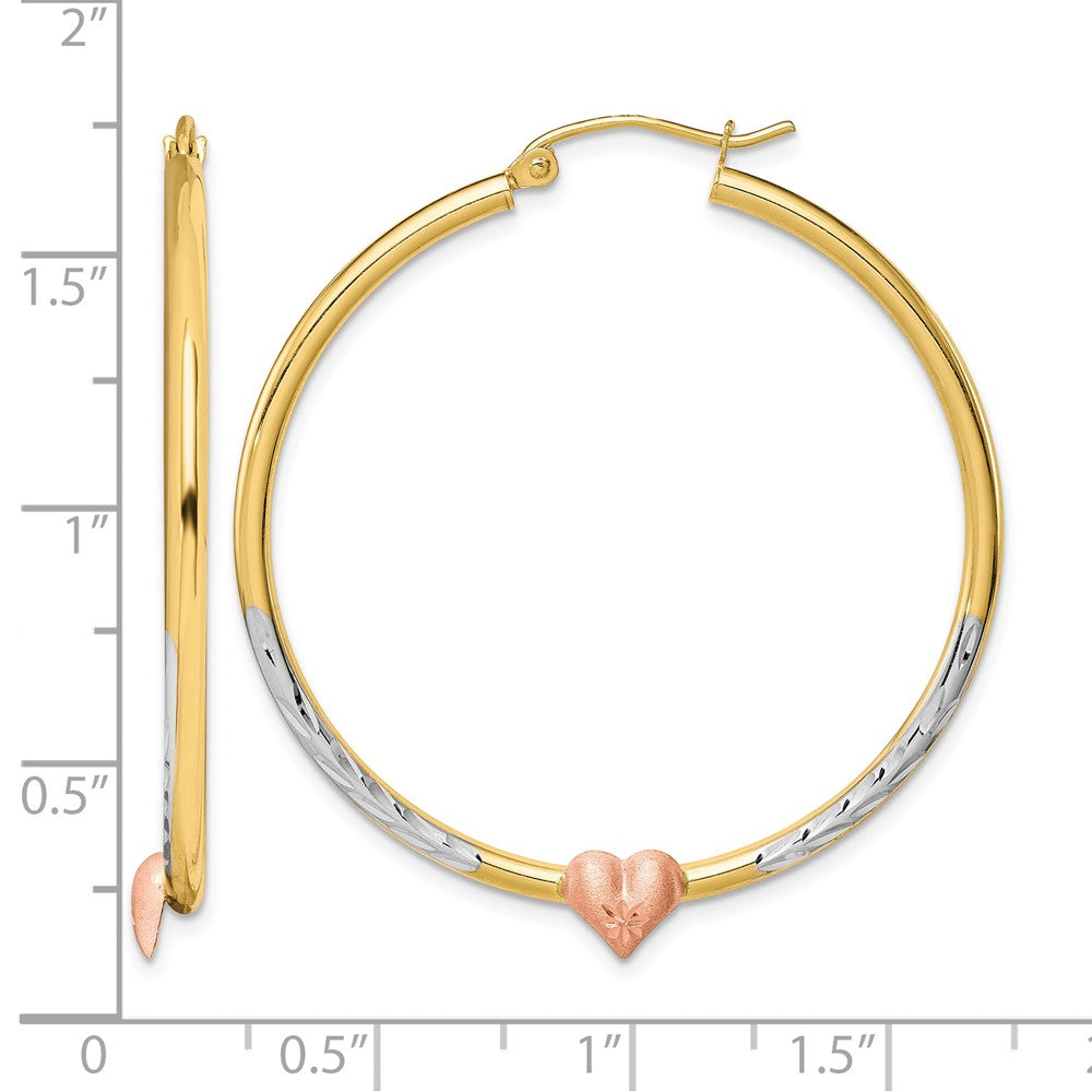 10k Two-tone & White Rhodium D/C Heart Hoop Earrings