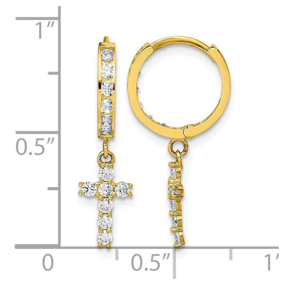 10K CZ Cross Hinged Hoop Earrings