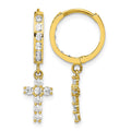 10K CZ Cross Hinged Hoop Earrings