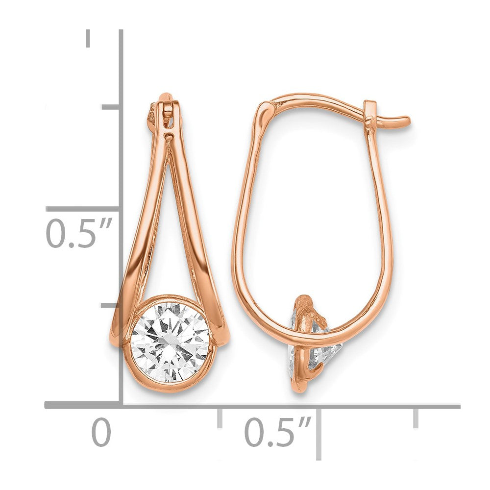 10K Rose Gold Polished CZ Hoop Earrings