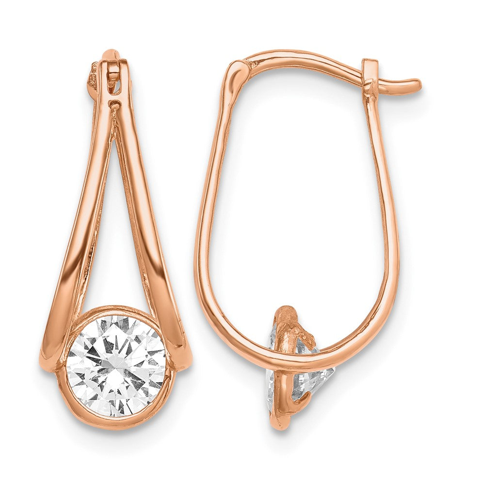 10K Rose Gold Polished CZ Hoop Earrings